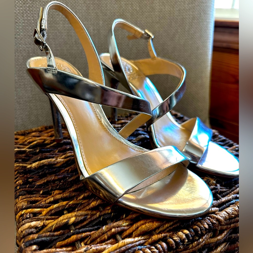 Vince Camuto Silver Women’s ankle strap open toe high heels